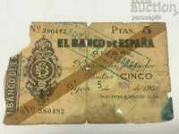 Spain 5 pesetas 1936 GIJON