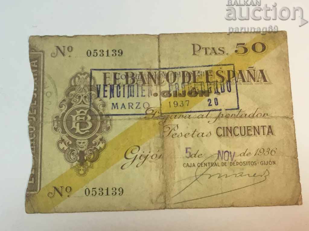 Spania 50 pesetas 1936 - 1937 anul GIJON Spania 50 pesetas 1936 - 1937 anul GIJON