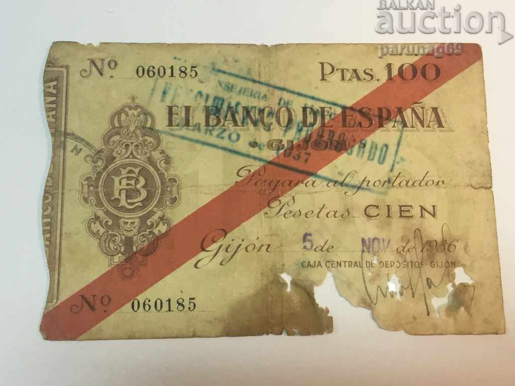 Spain 100 pesetas 1936 - 1937 GIJON