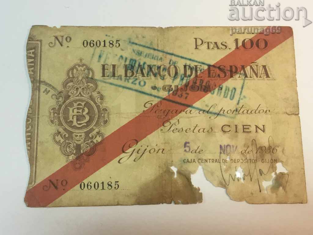 Spania 100 pesetas 1936 - 1937 anul GIJON