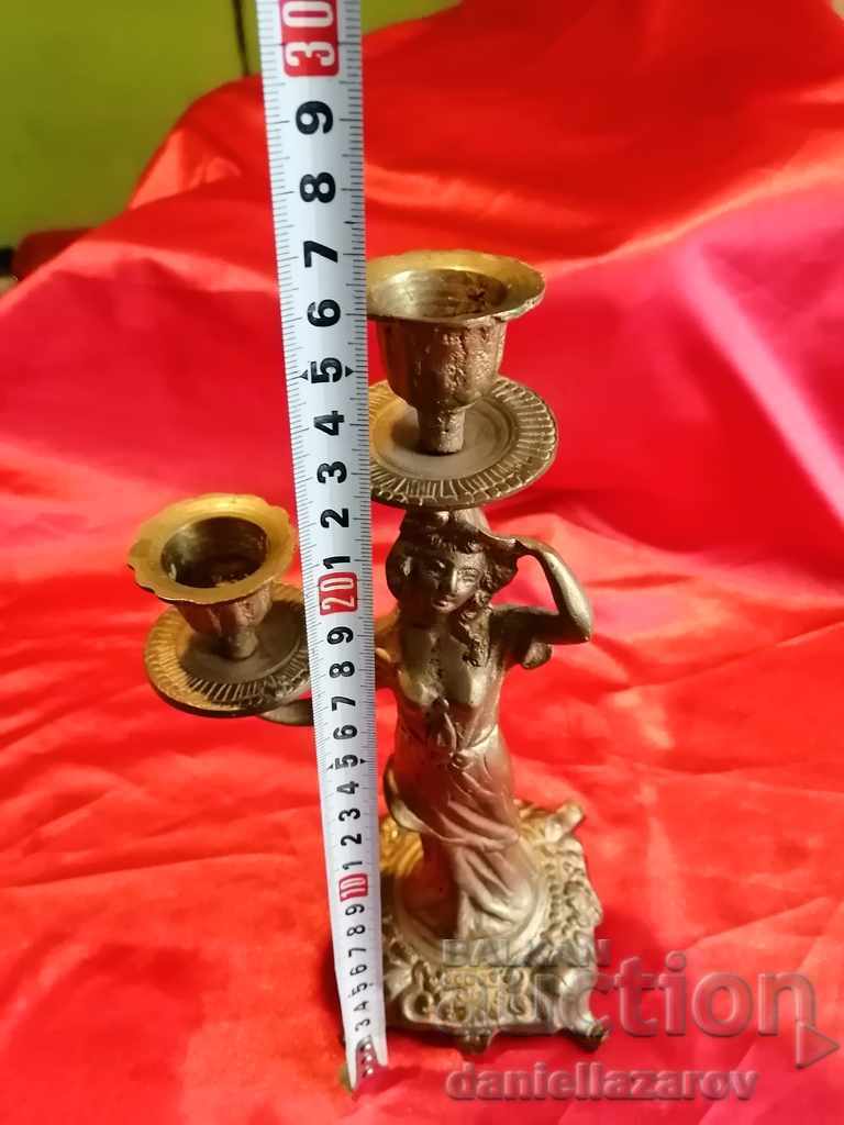 Rar sfeșnic din bronz ART DECO cu figură feminină - 6