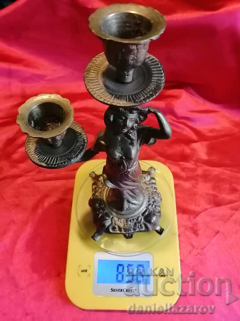 Rar sfeșnic din bronz ART DECO cu figură feminină - 7