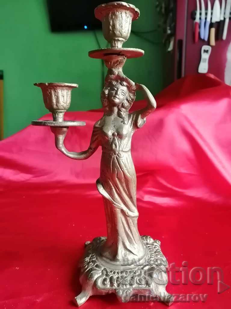 Rar sfeșnic din bronz ART DECO cu figură feminină