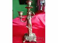 Rar sfeșnic din bronz ART DECO cu figură feminină