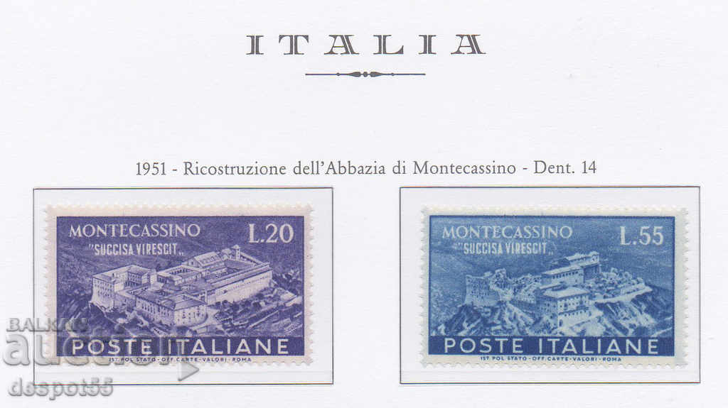 1951 Rep. Italia. Reconstrucția Abației Montecassino.