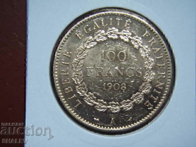 100 franci 1908 A Franța (100 franci Franța) - AU (aur) cu preț € 4199.89 | 8214.30 BGN