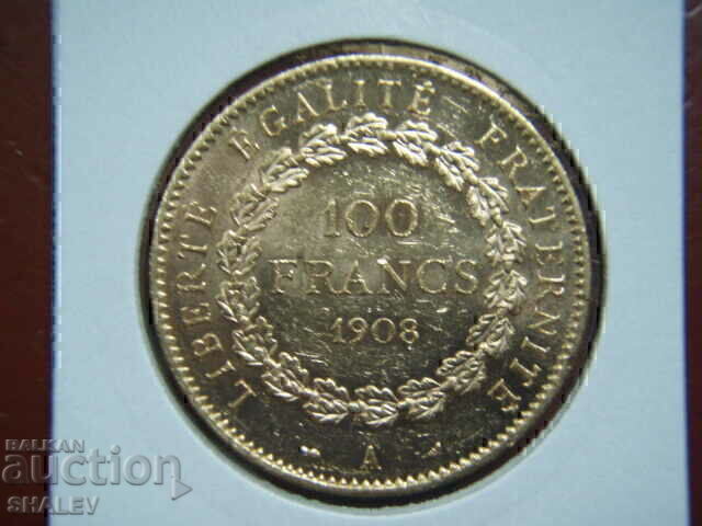 100 franci 1908 A Franța (100 franci Franța) - AU (aur)