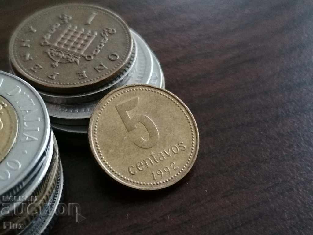 Монета - Аржентина - 5 центавос | 1992г.