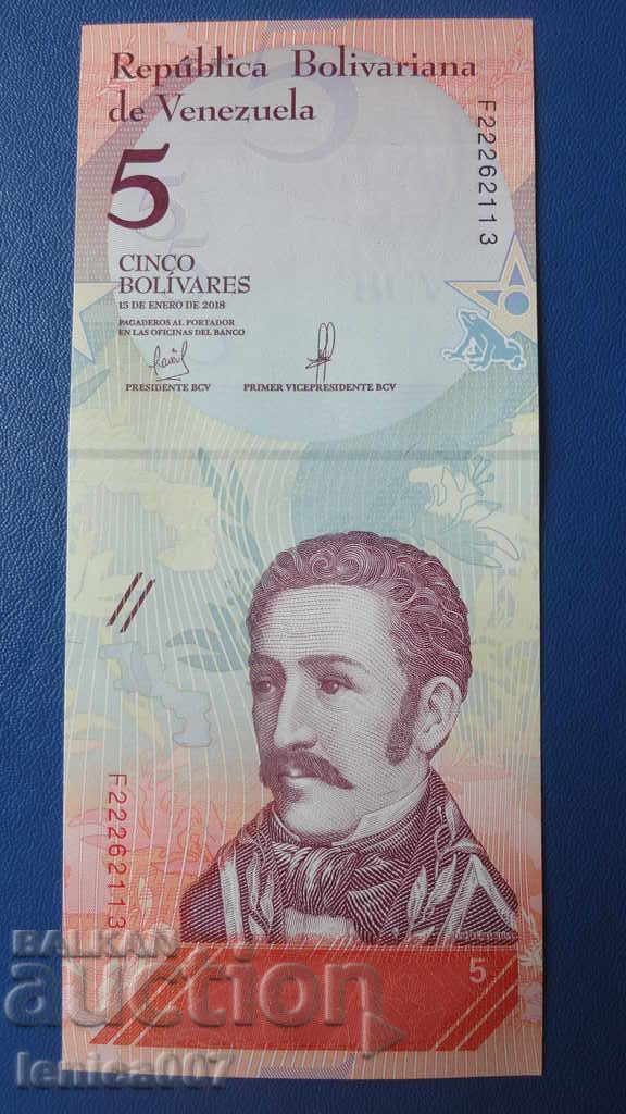 Venezuela 2018 - 5 bolivars UNC - 5 Venezuela 2018 - 5 bolivars UNC - 5