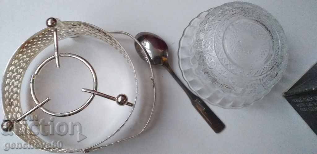 Zaharniță vintage, metal argintiu, sticlă, în cutie - 5