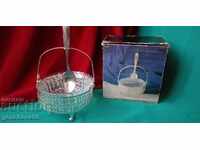 Vintage sugar bowl silver metal, glass in box