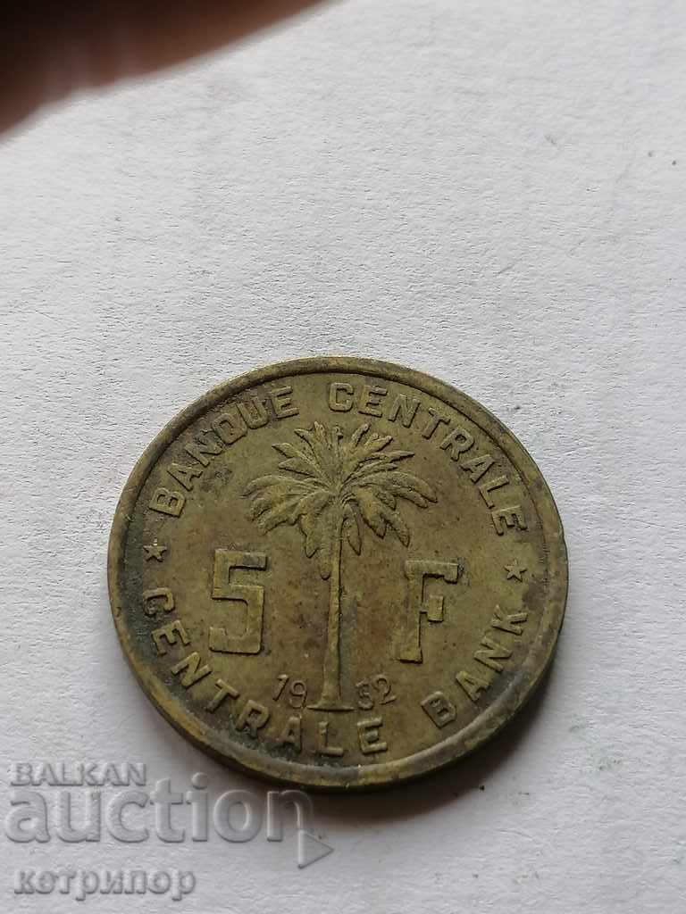 5 франка 1952г Белгийско Конго