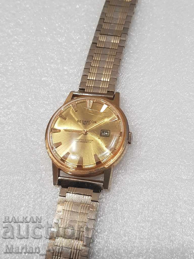 Ceas bărbătesc mecanic placat cu aur Besancon - Antimagnetic- - 5