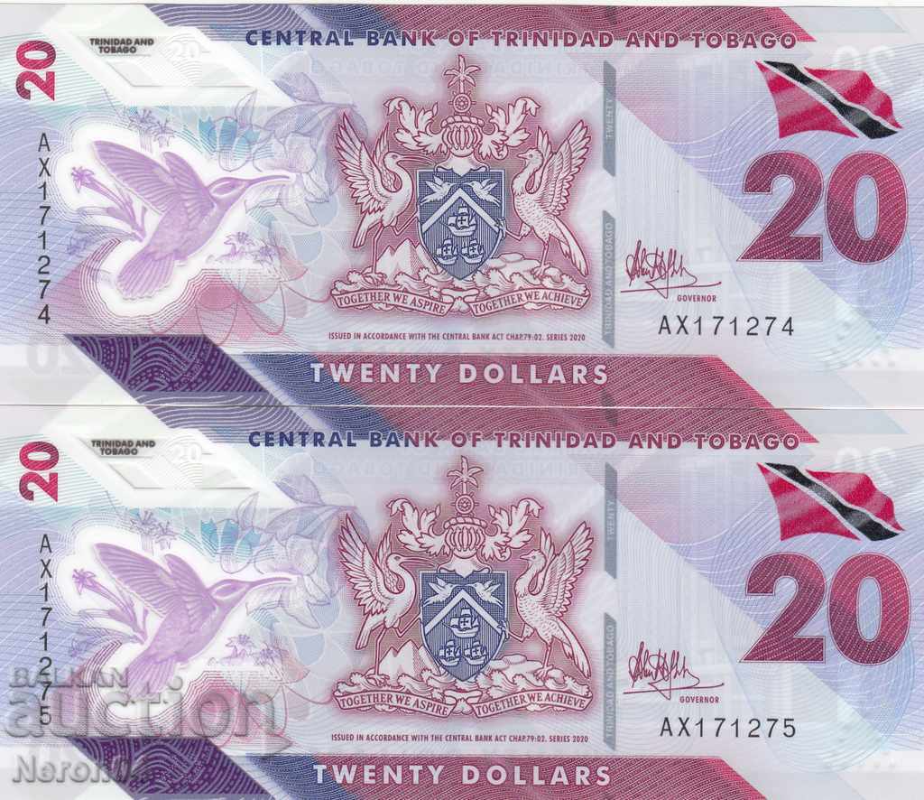 20 долара 2020, Тринидад и Тобаго(2 банкноти поредни номера)