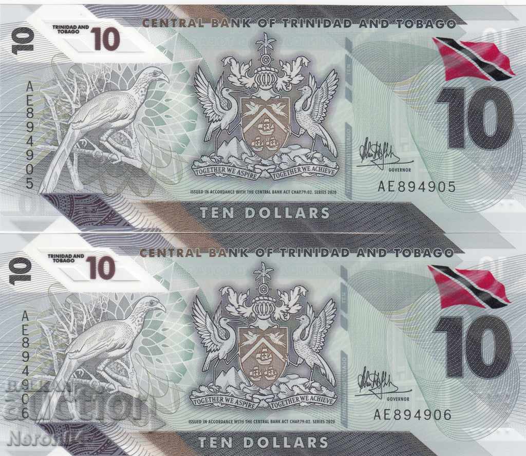 $ 10 2020, Trinidad and Tobago (2 banknotes serial numbers)