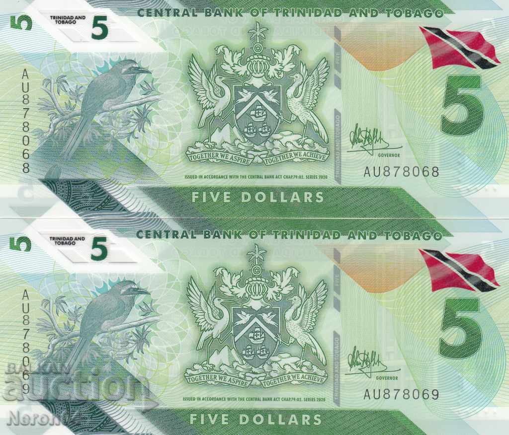 $ 5 2020, Trinidad and Tobago (2 banknotes serial numbers)