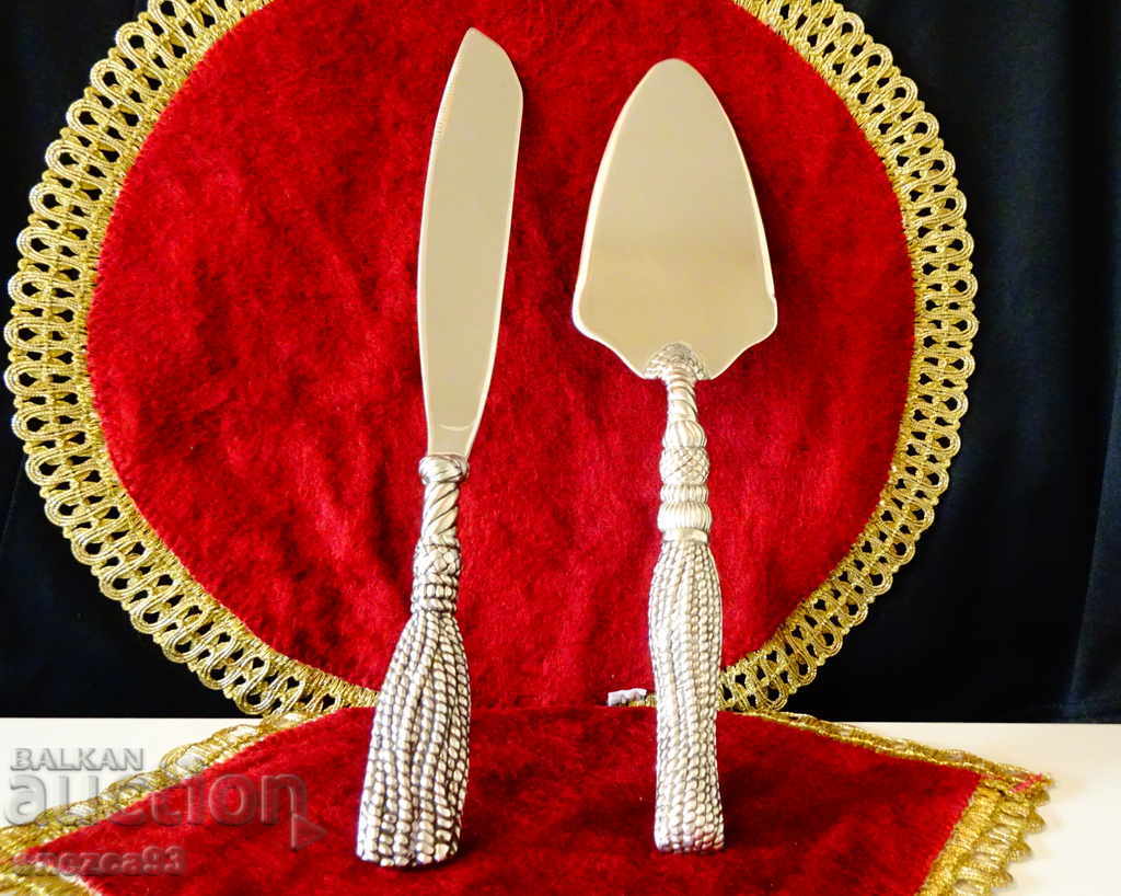 Silver-plated knife and spatula for Silea cake, tassel.