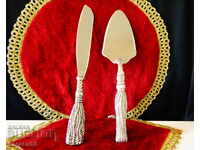 Silver-plated knife and spatula for Silea cake, tassel.