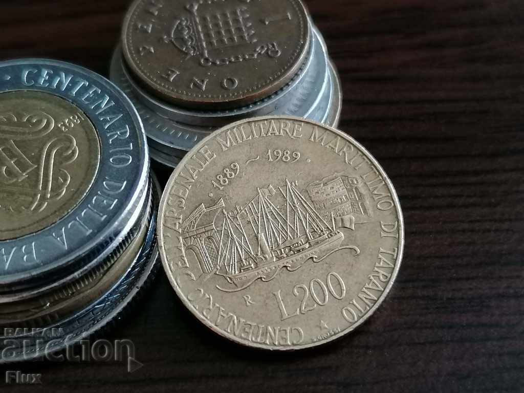 Monedă - Italia - 200 de lire sterline (aniversare) 1989