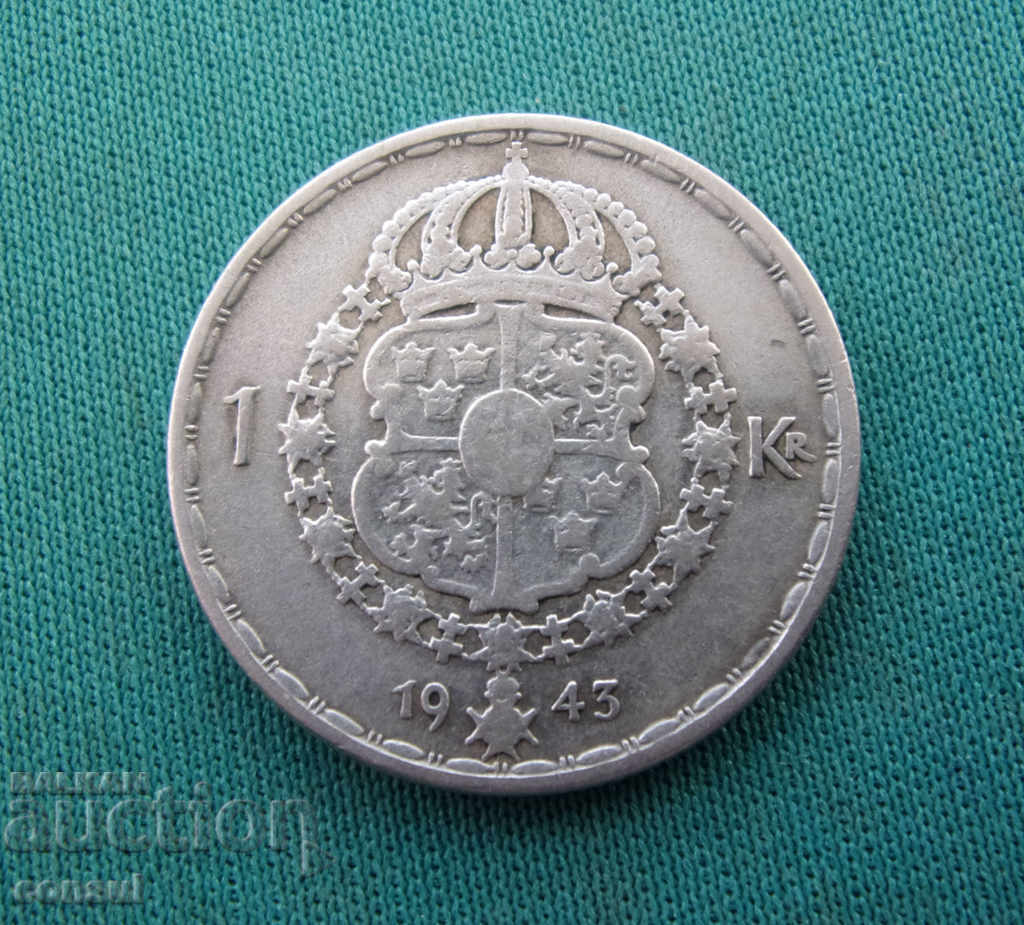 Sweden 1 Krona 1943 Silver Rare