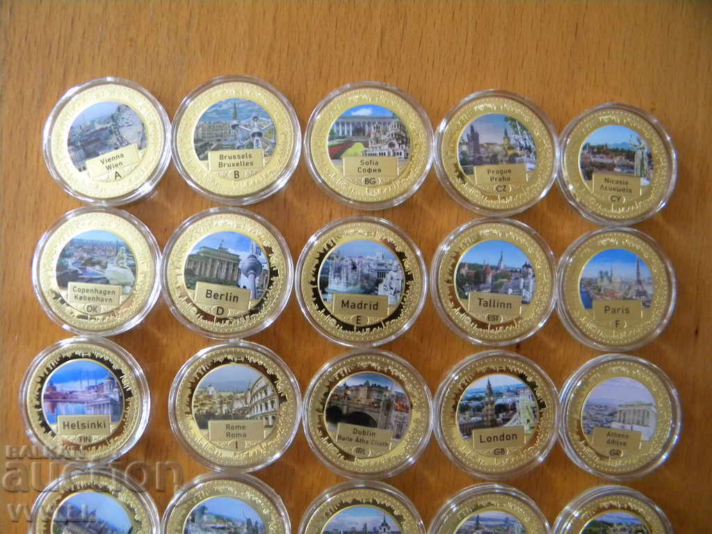 Complete set of GOLD-PLATED medals 28 "Capitals of Europe". With UK with price 1300.00 BGN | € 664.68 Complete set of GOLD-PLATED medals 28 "Capitals of Europe". With UK with price 1300.00 BGN | € 664.68