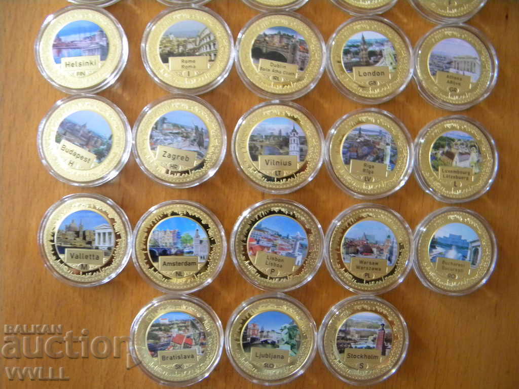 Auction Complete set of GOLD-PLATED medals 28 "Capitals of Europe". With UK Auction Complete set of GOLD-PLATED medals 28 "Capitals of Europe". With UK
