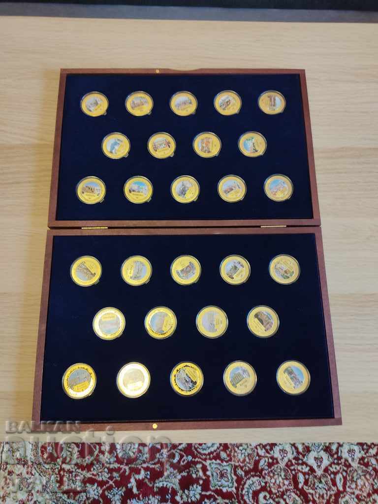Complete set of GOLD-PLATED medals 28 "Capitals of Europe". With UK - 5 Complete set of GOLD-PLATED medals 28 "Capitals of Europe". With UK - 5