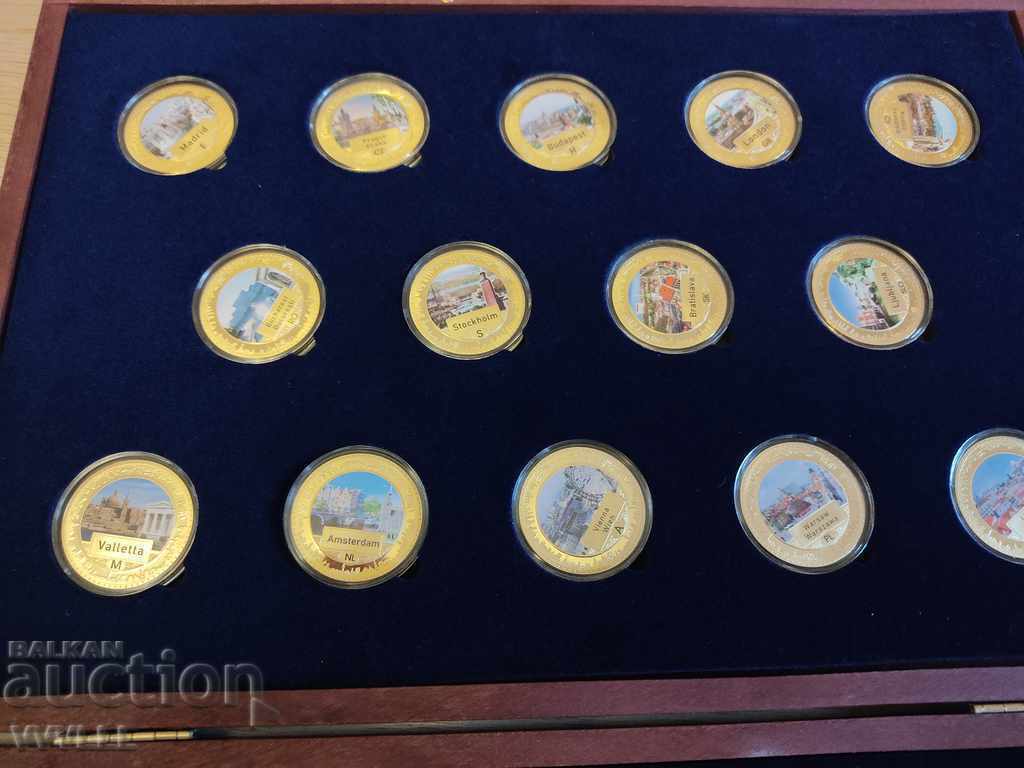 Complete set of GOLD-PLATED medals 28 "Capitals of Europe". With UK - 6 Complete set of GOLD-PLATED medals 28 "Capitals of Europe". With UK - 6