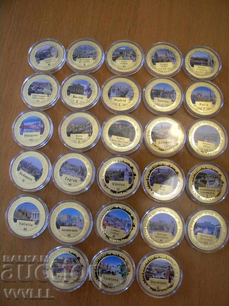 Complete set of GOLD MEDALS 28 "Capitals of Europe"