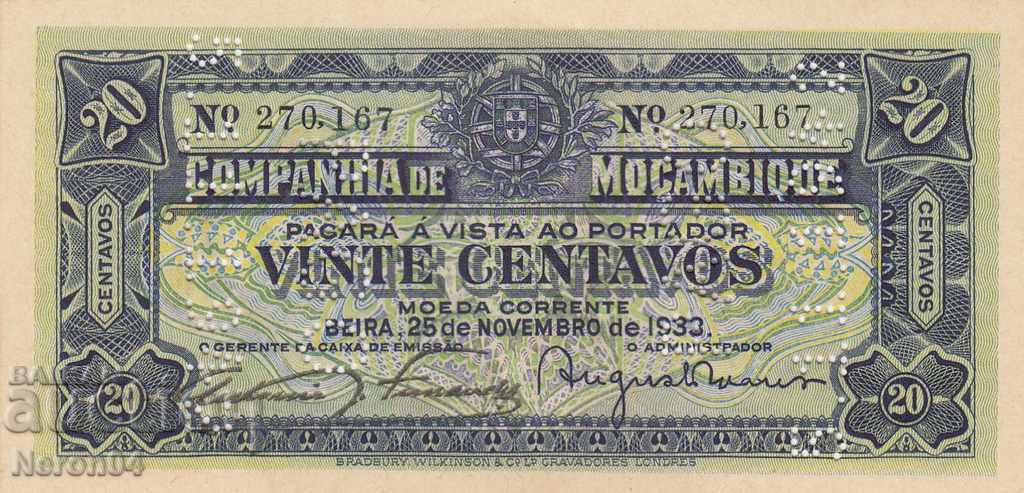 20 de cenți 1933, Mozambic (cu perforare)