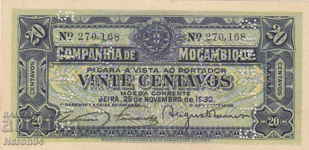 20 de cenți 1933, Mozambic (cu perforare)