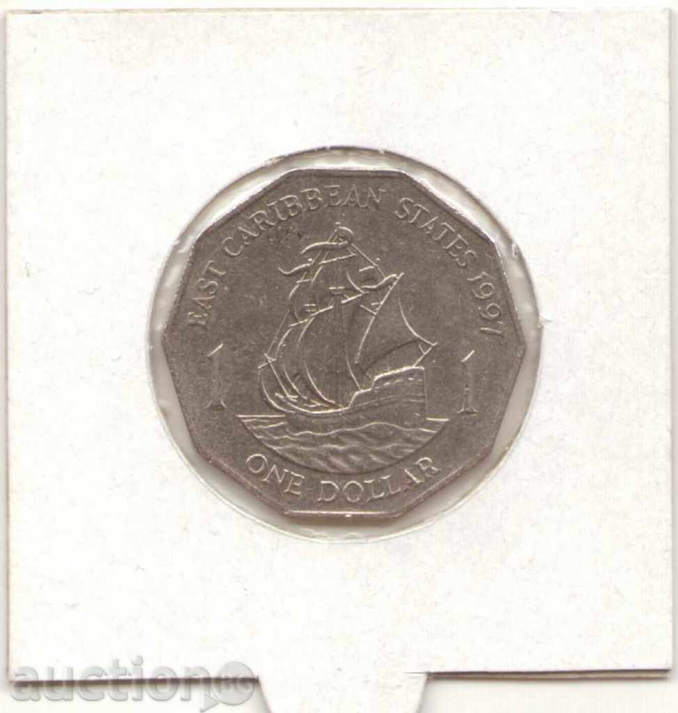 Eastern Caribbean-1 Dollar-1997-KM# 20-Elizabeth II 2nd port