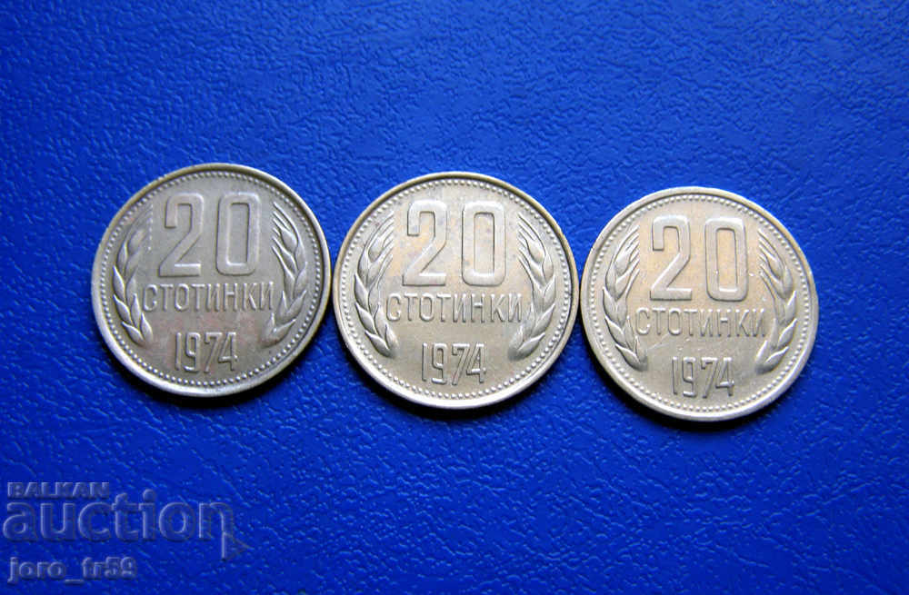 3 pcs. 20 stotinki 1974