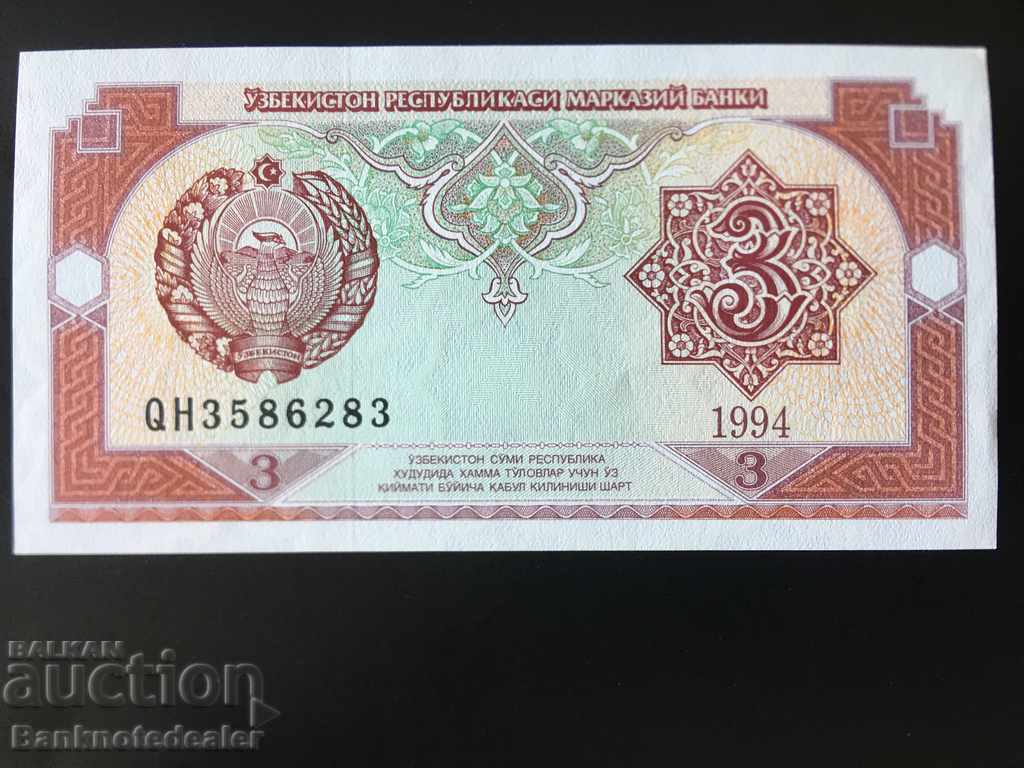 Uzbekistan 3 Sum 1994 Pick 74 Ref 6383 Unc with price 3.50 BGN | € 1.79 Uzbekistan 3 Sum 1994 Pick 74 Ref 6383 Unc with price 3.50 BGN | € 1.79