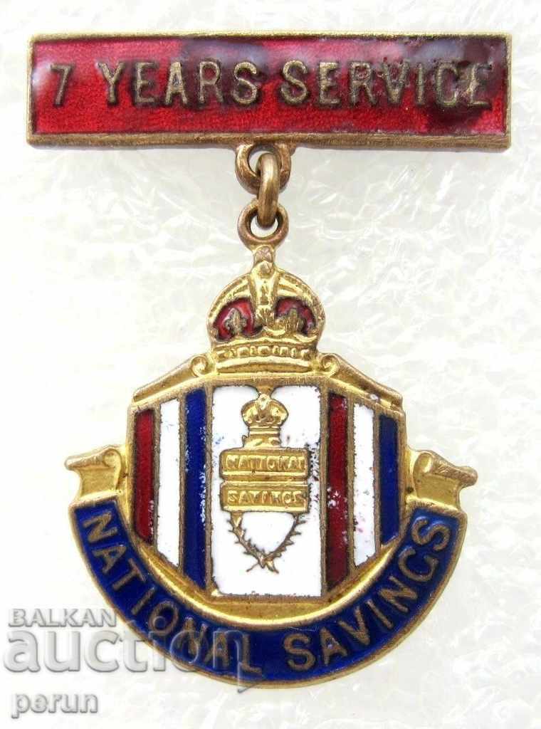 AWARDED MEDAL-SIGN-WW2-ENGLAND-SAVINGS MOVEMENT-7 years. SERVICE