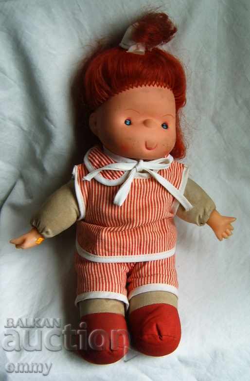 Old toy musical doll with key, 30 cm