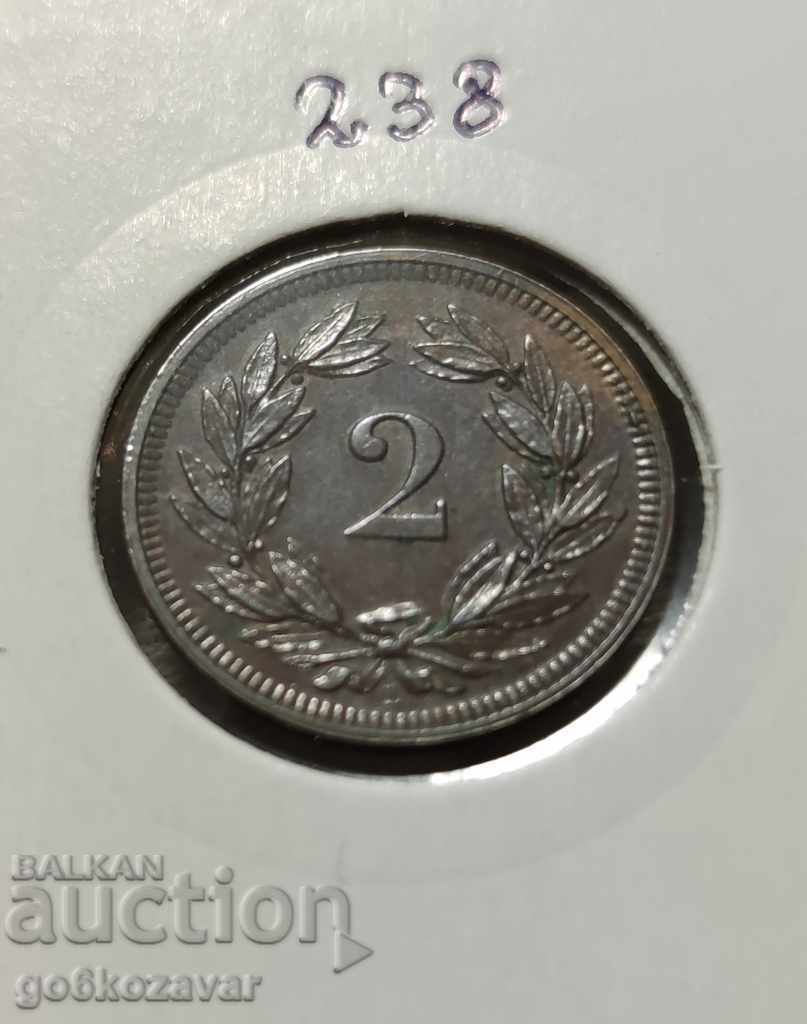 Швейцария 2 рапена 1893г UNC Топ монета !