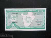 БУРУНДИ , 10 франка , 1989 г (по-рядка година) , UNC