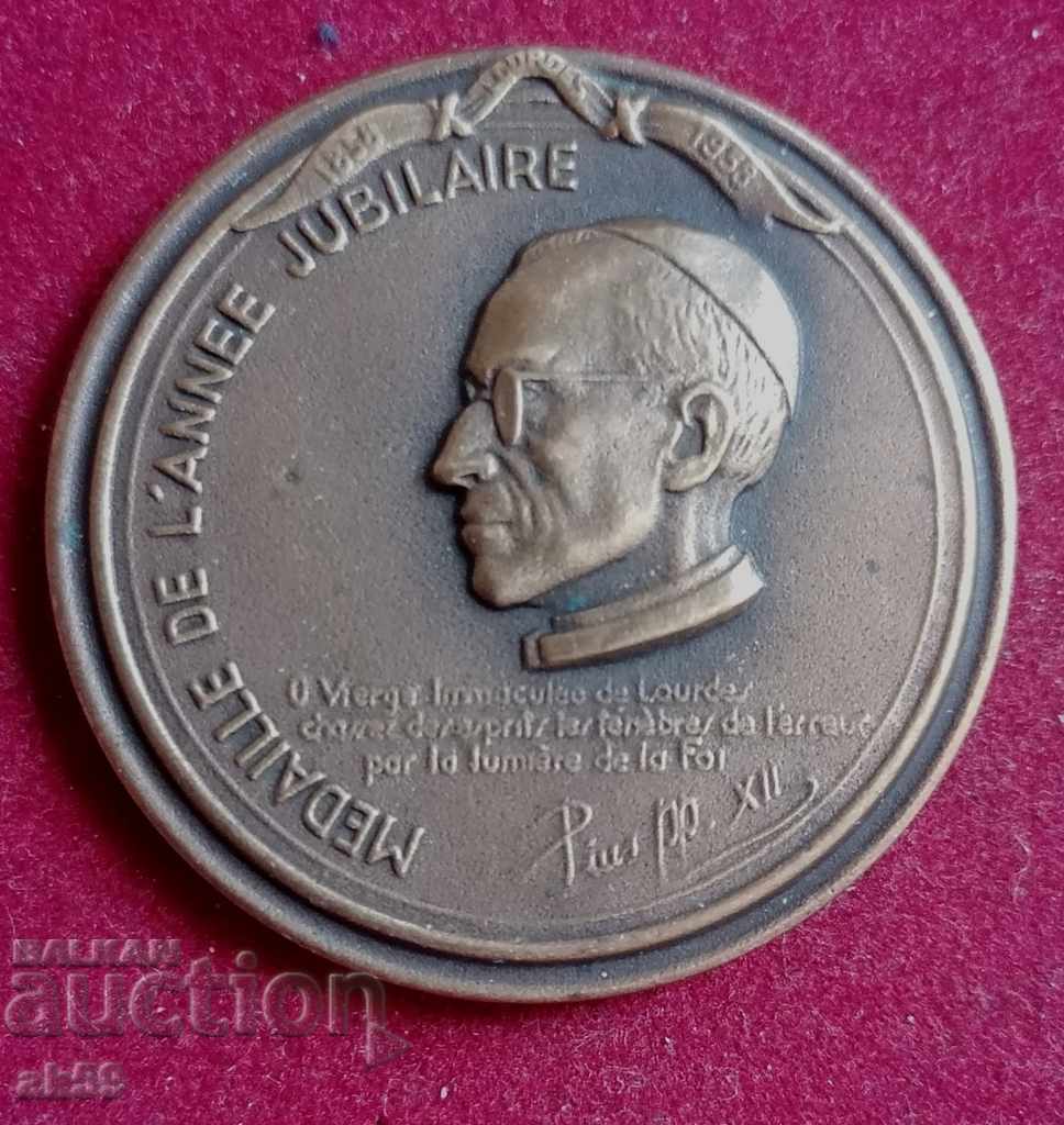 Placă cu medalie papală - Papa Pius XII -1958.
