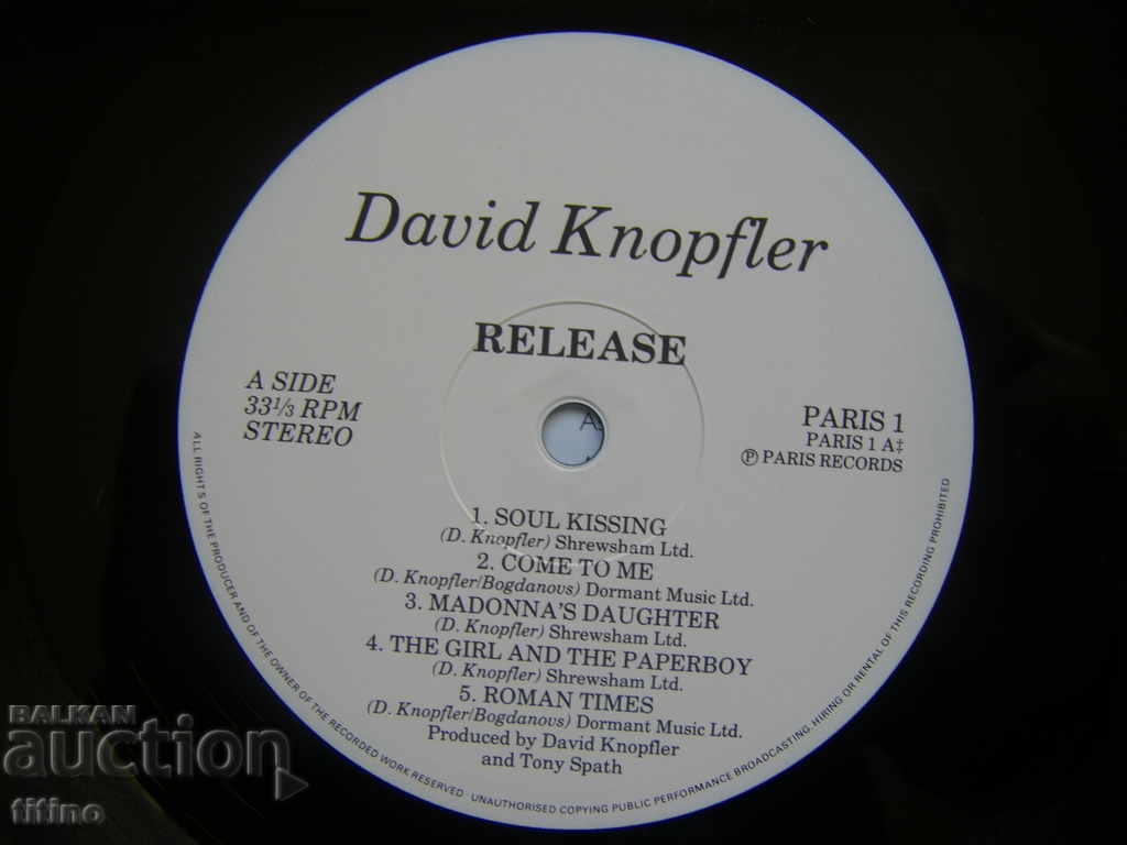 Δημοπρασία David Knopfler - Release, Paris Records - PARIS 1 Δημοπρασία David Knopfler - Release, Paris Records - PARIS 1