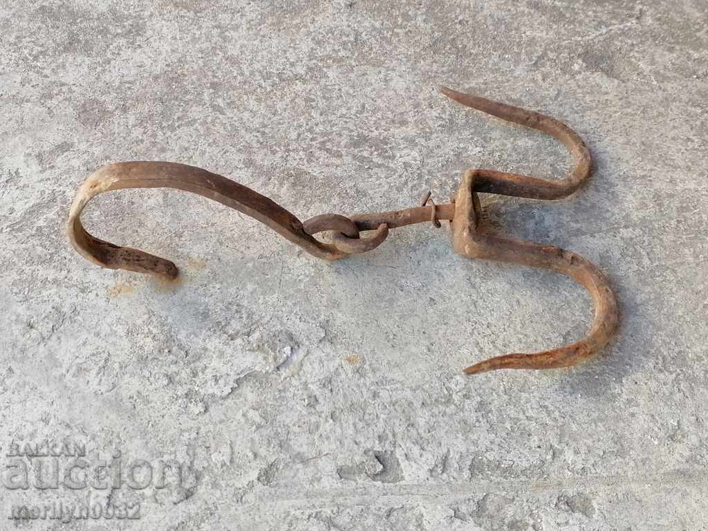 An old forged scraping hook, double twin - 7 An old forged scraping hook, double twin - 7