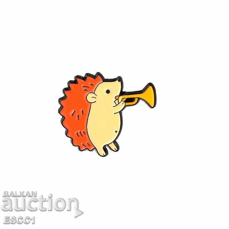 Brooch Hedgehog with trumpet