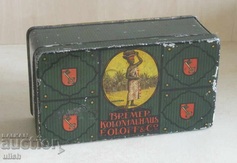 Παλαιό καλοκαιρινό τσίγκινο κουτί Bremer Kolonialhaus F. Oloff & Co