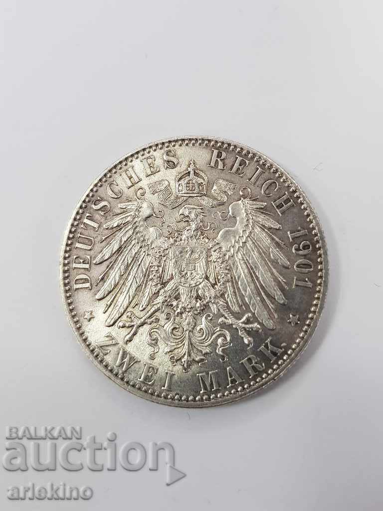 Top quality German silver coin 2 marks 1901 with price 185.00 BGN | € 94.59 Top quality German silver coin 2 marks 1901 with price 185.00 BGN | € 94.59