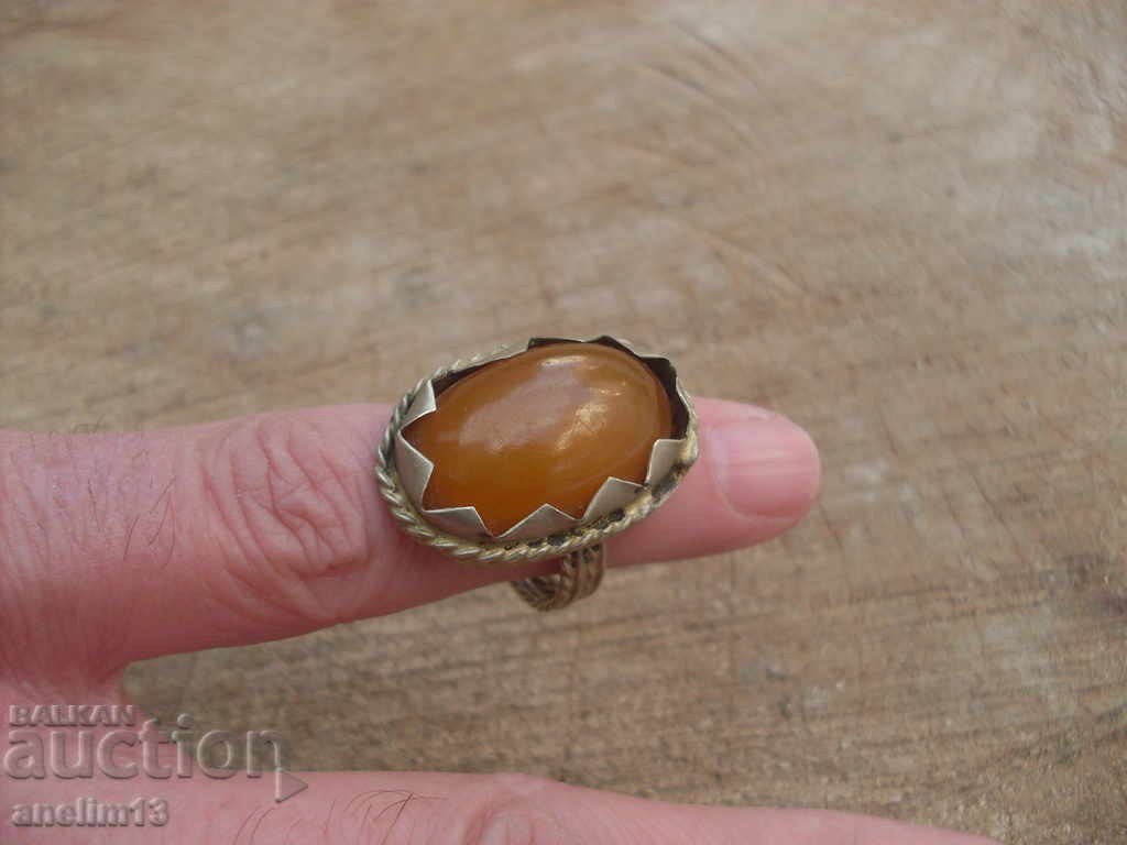 OLD RING WITH AMBER - 6