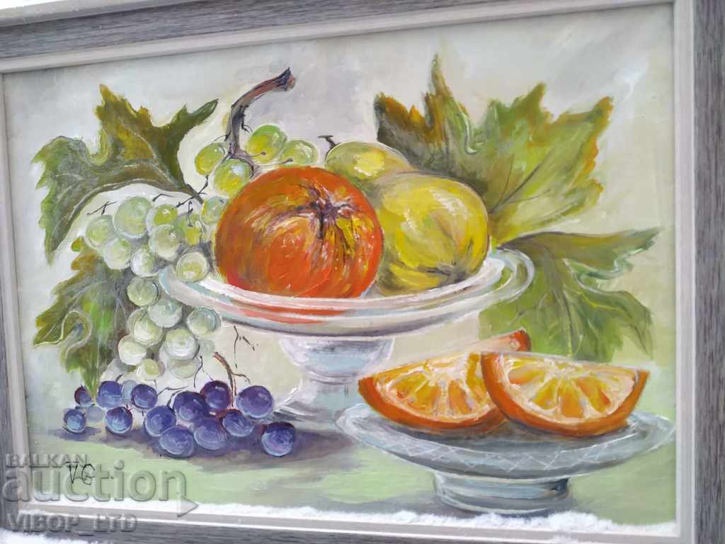painter! STILL LIFE WITH GRAPES/oil/canvas/signed/framed