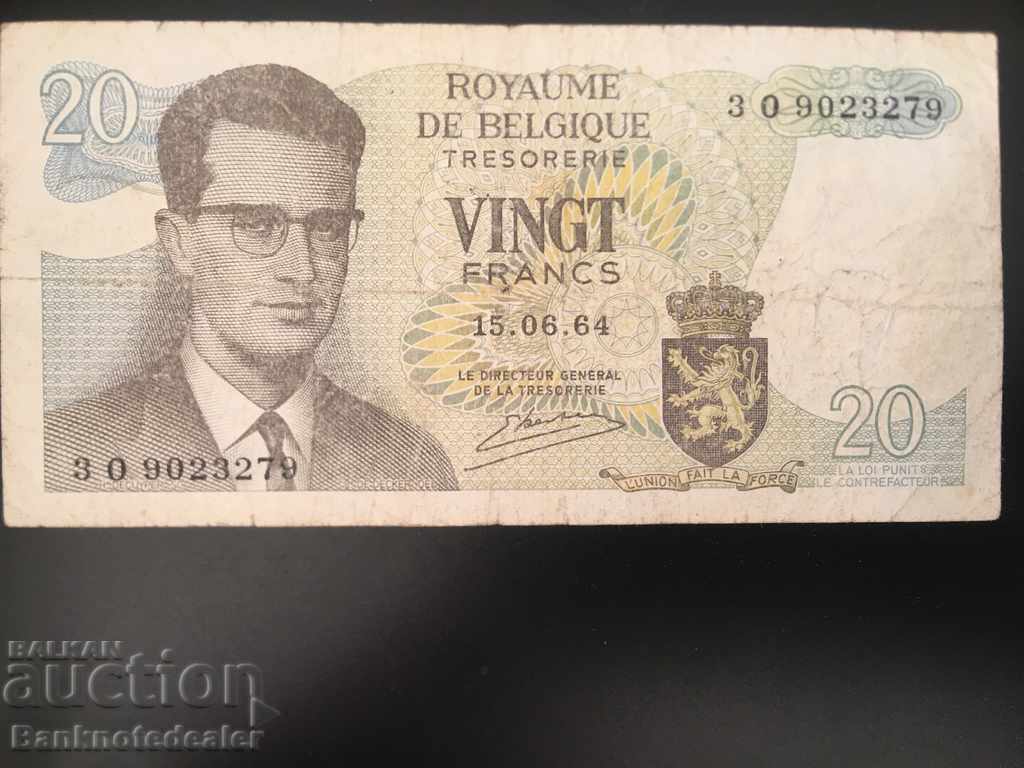 Belgium 20 Francs 1964 Pick 138 Ref 3279