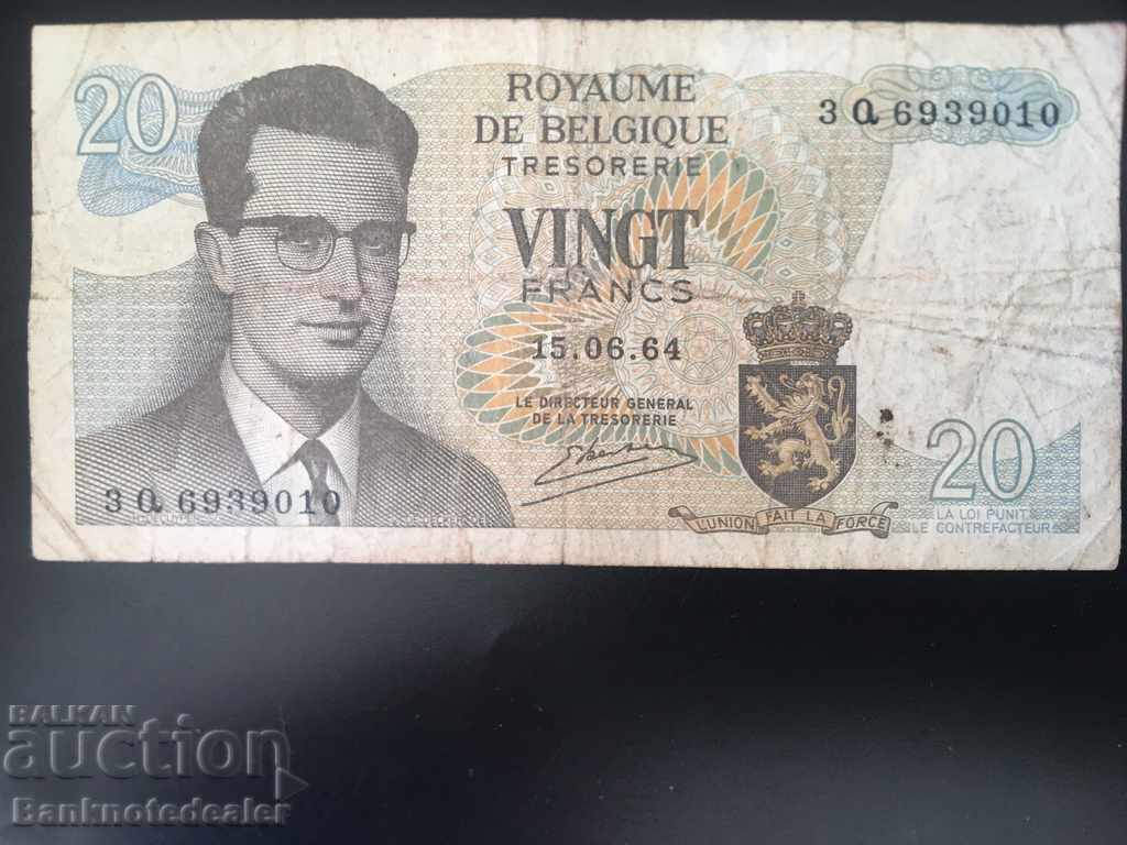 Βέλγιο 20 Φράγκα 1964 Pick 138 Ref 9010