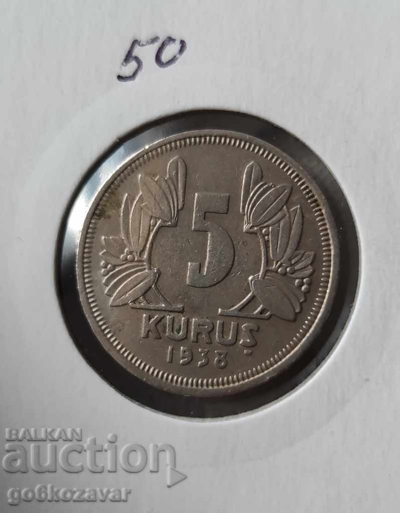 Turkey 5 Kurush 1938