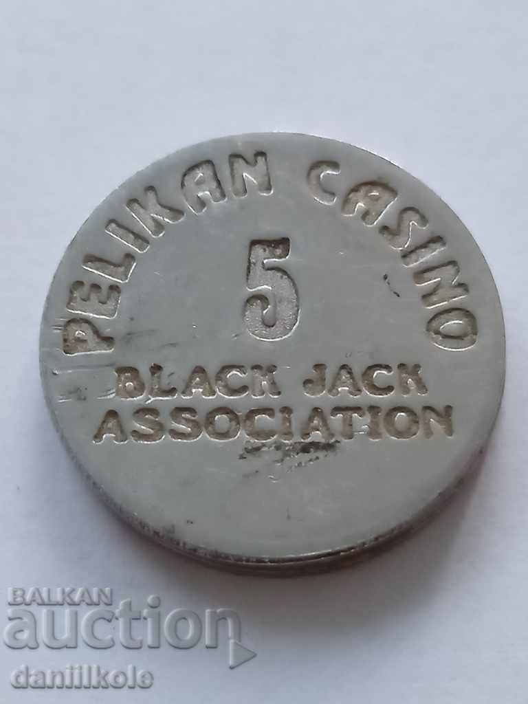 * $ * Y * $ * PELIKAN CASINO BLACK JACK ASSOCIATION TOKEN * $ * Y * $ * - 5 * $ * Y * $ * PELIKAN CASINO BLACK JACK ASSOCIATION TOKEN * $ * Y * $ * - 5